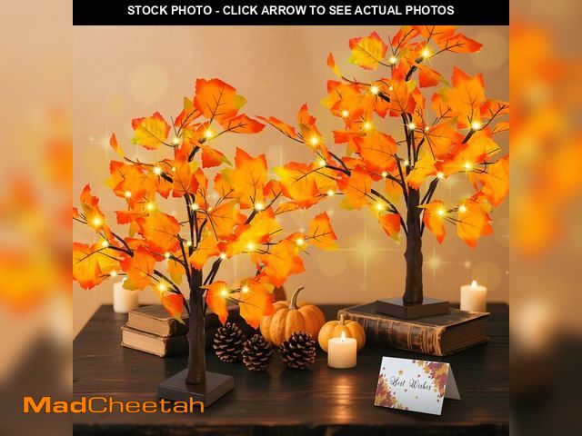 Lot 74-12700548 - Fall Decor 2 Pack Fall Trees Artificial Lighted Maple Tree Thanksgiving Decor 48 LED Table Fall Ligh...
