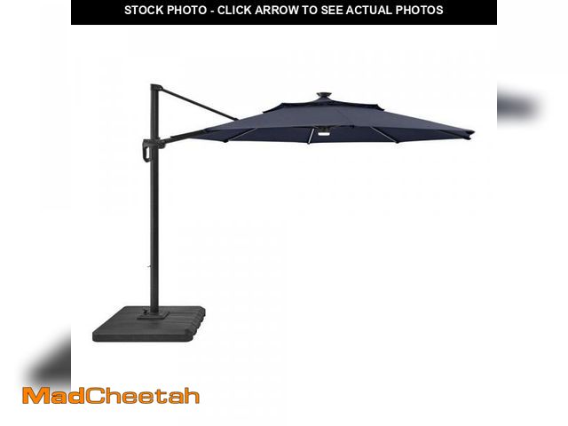 Lot 74-12491951 - Hampton Bay 11 ft. Aluminum Cantilever Solar LED Offset Patio Umbrella in Midnight - UNUSED