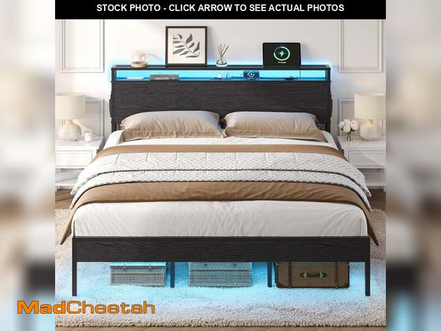 Lot 74-13816475 - Bestier Queen Size Bed Frame with Charging Station and 2 USB Ports and Outlets,LED Light Storage Hea...
