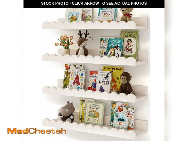 Lot 74-12705659 - Shario Nursery Book Shelves, 4-Pack White Floating Shelves for Wall Kids, Scalloped Shelves, Wall Bo...