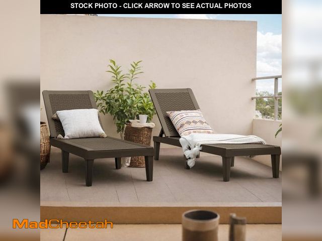 Lot 74-12085437 - Tozey Brown Resin Outdoor Chaise Lounge Set of 2 Waterproof Plastic Quick Assembly Chairs with Adjus...