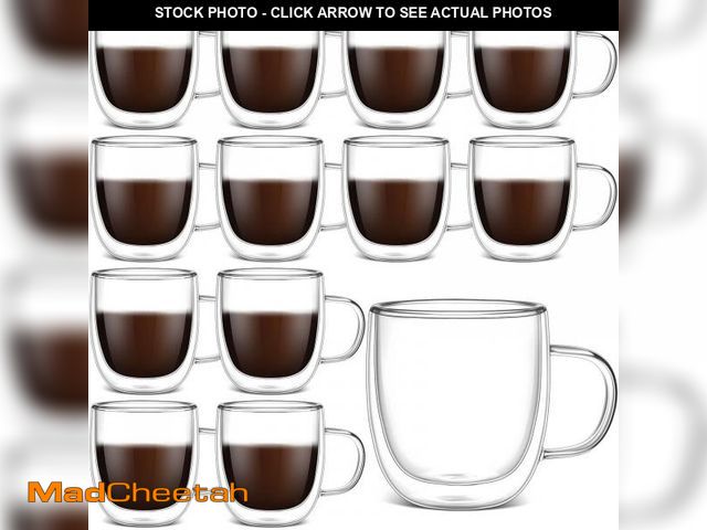 Lot 74-12307065 - Gerrii 12 Pack Double Walled Glass Coffee Mugs with Handle 10 oz Insulated Glass Cappuccino Mugs Cle...
