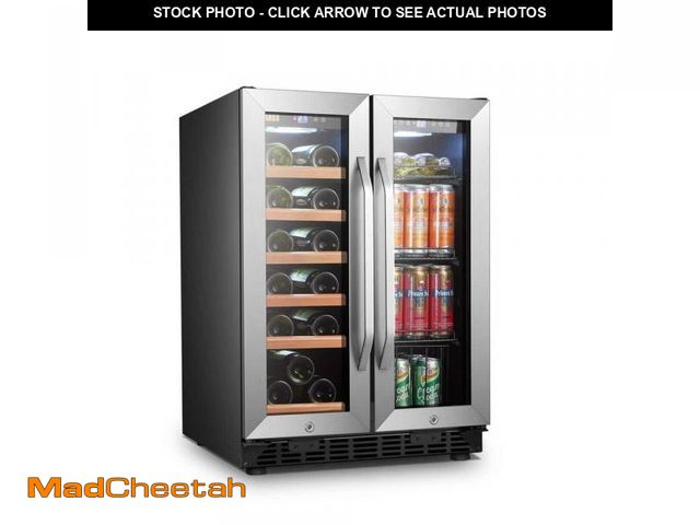 Lot 74-12054893 - LANBO Wine Refrigerator 23 in. Dual Zone 18-Bottle 55-Can Beverage and Wine cooler in Stainless Stee...