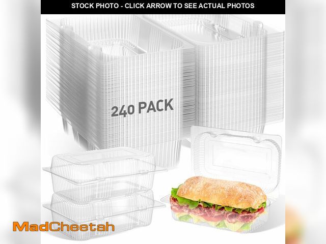 Lot 74-14384904 - Seeloowy 240 Pack Clear Hinged Food Containers 7.2 Ãâ 4.9 Ãâ 2.6 Inch Plastic Cookie Container...