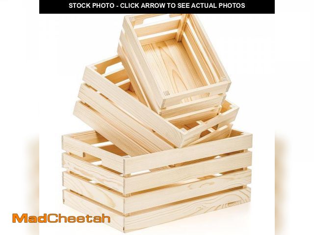 Lot 74-12123572 - Youeon Set of 3 Rustic Wooden Nesting Crates with Handles, Decorative Wooden Crates, Crate Box Woode...