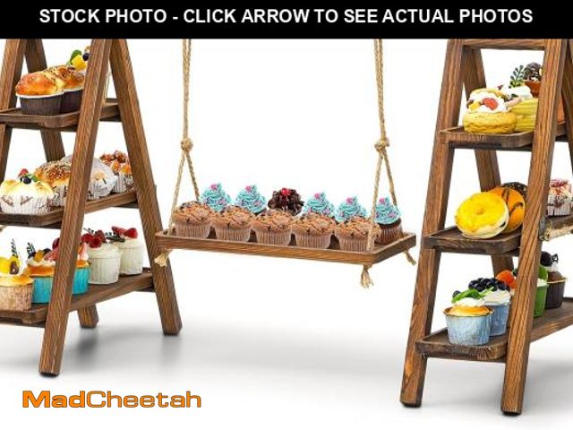 Lot 74-12168007 - Wooden 3 Tier Swing Cupcake Stand with Serving Platter 20x30 Foldable Ladder Stand Dessert Display C...