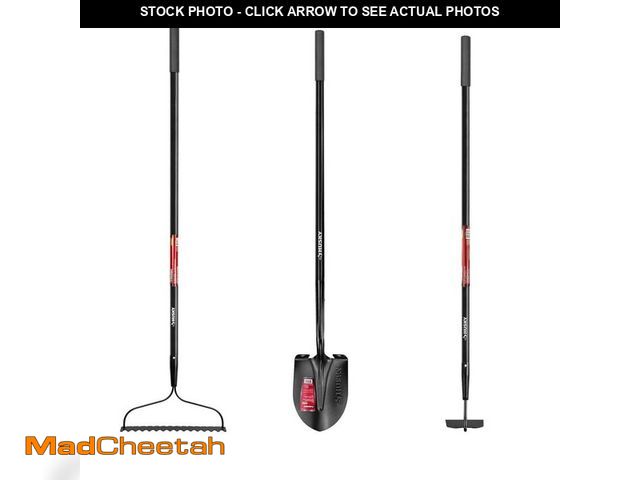 Lot 74-12663503 - Husky 3-Piece Fiberglass Essential Lawn and Garden Tool Set with Grip (Bow Rake, Digging Shovel and ...