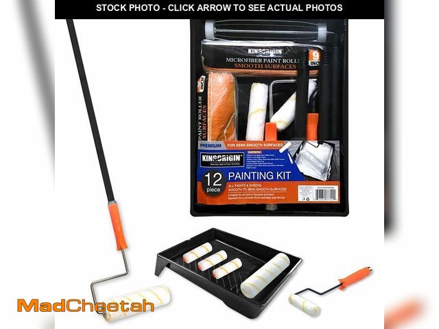 Lot 74-13544855 - King Origin Paint Roller Kit with Extension Pole (3 ft), 9" &amp; 4" Paint Rollers, Frame, Tray - 12...