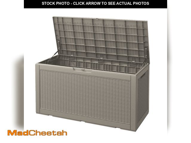 Lot 74-14289381 - Bifanuo 100 Gallon Resin Deck Box, Lockable Outdoor Storage Container, Water Resistant for Patio Cus...