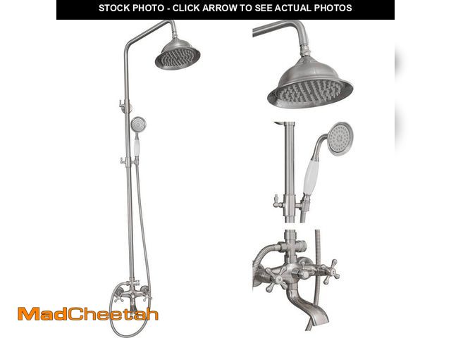 Lot 74-14306088 - BWE 3-Spray Wall Bar Shower Kit w/ Tub Spout, Rainfall Shower Head  and Adjustable Height in Brushed...