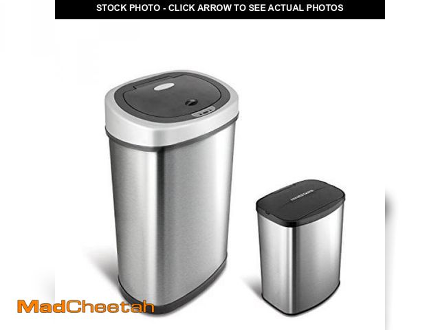 Lot 74-12406734 - Ninestars AMZ-50-9/8-1 Automatic Touchless Motion Sensor Oval &amp; Rectangular Trash Can Combo Set,...