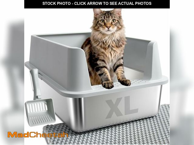 Lot 74-14067645 - Stainless Steel Litter Box, XL Metal Cat Litter Box with Lid, Extra Large Cat Litter Boxes for Big C...