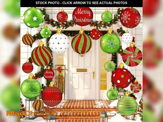 Lot 74-12603855 - Huwena 24 Pcs Christmas Decorations Outdoor Christmas Hanging Ornaments Peppermint Candy Yard Signs ...