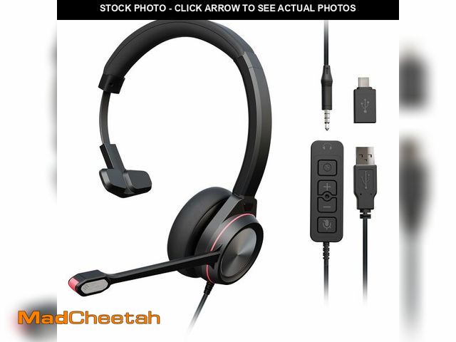 Lot 74-14144840 - Auvonix USB Headset with Microphone for PC, Mono Wired Computer Headset with 3.5mm &amp; USB Dual Pl...