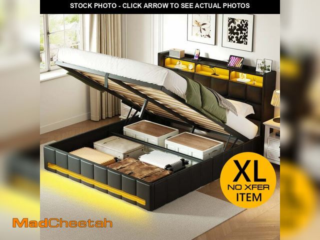 Lot 74-13815541 - Greenstell Full Size Lift up Hydraulic Platform Storage Bed Frame with Led Light &amp; Charging Stat...