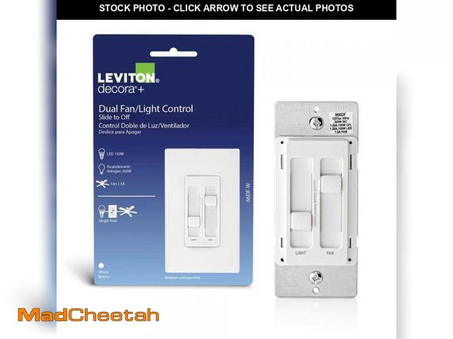 Lot 74-12147994 - Leviton SureSlide Ceiling Fan Control and Dimmer Switch for LED, Halogen and Incandescent Bulbs - Wh...