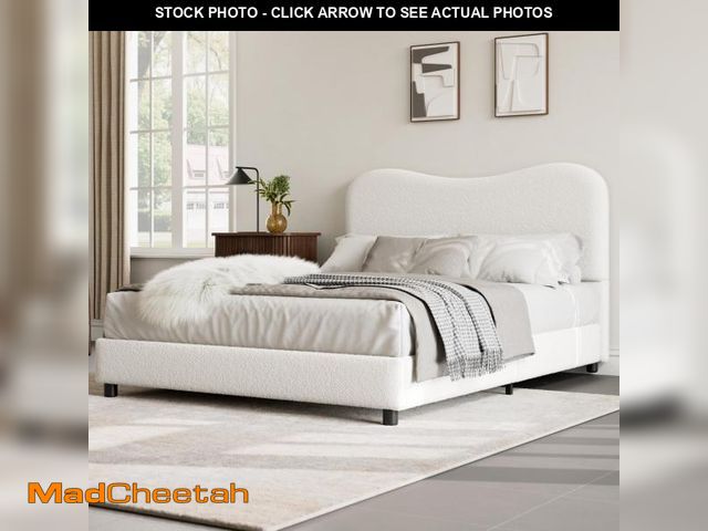 Lot 74-12539531 - GarveeHome Queen Bed Frame for Kids with Velvet Upholstered Headboard, Cute Low Profile Platform Bed...
