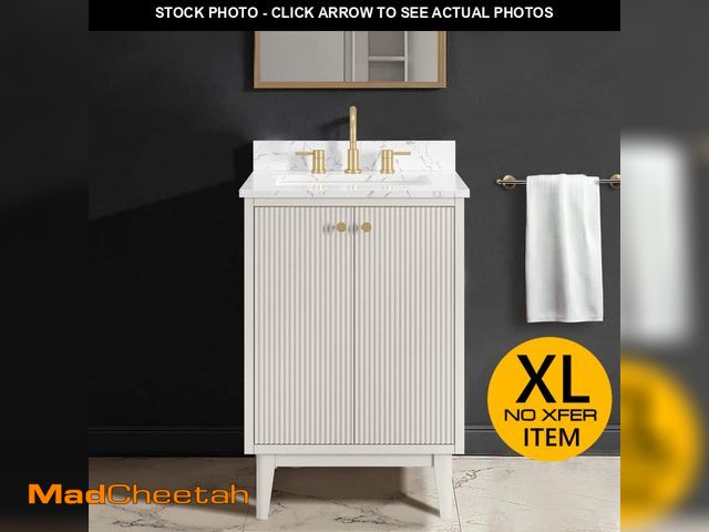 Lot 74-14590345 - Home Decorators Collection Sylvie 24 in. Single Sink Fluted Dove Bathroom Vanity with Volakas Engine...