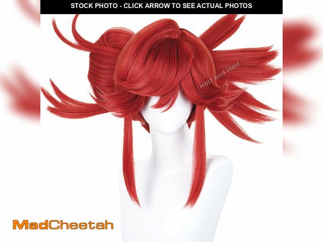 Lot 74-14267905 - Half and Half Riyo Reaper Cosplay Wig Red Anime Wig with Bangs &amp; Hairpiece Short Vibrant Red Dar...