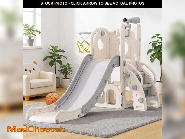 Lot 74-14375682 - SEEUTEK 5.05 ft. Blue Orange 4 in 1 Toddler Slide Indoor Outdoor Wave Slide Backyard Playground Clim...