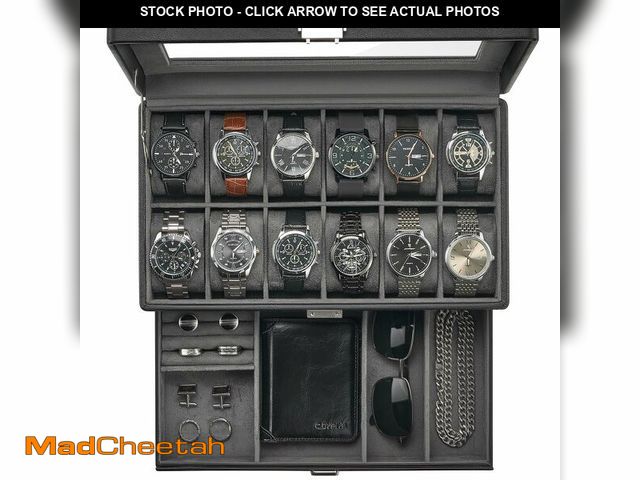 Lot 74-14151892 - ProCase Premium Watch Box for Men, Fathers Day Gift for Dad Jewelry Organizer Box with Drawer, Displ...
