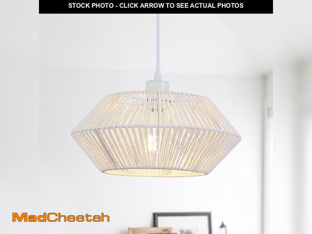 Lot 74-12557743 - ZJVAIVE 1-Light White Geometric Hanging Linear Chandelier Lighting with Hemp Rope Shade for Kitchen ...