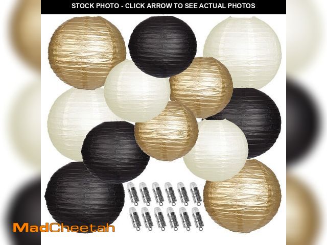 Lot 74-12719279 - YUNXUAN Paper Lanterns Decorative, Black Gold Hanging Round Chinese Lanterns with Lights for Graduat...