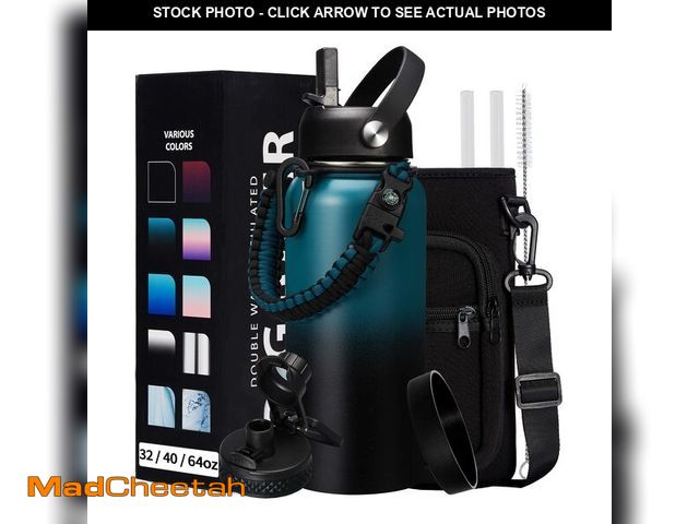Lot 74-14422390 - 32/40/64/128 oz Insulated Water Bottle with straw &amp; Spout Lids Keep Cold 48H Hot 24H, Large Wate...