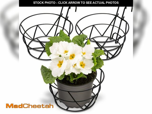 Lot 74-14212696 - Pumtus 3 Pack Railing Planter Holders, 10'' Round Iron Hanging Fence Pot Basket, Over The Rail Indoo...