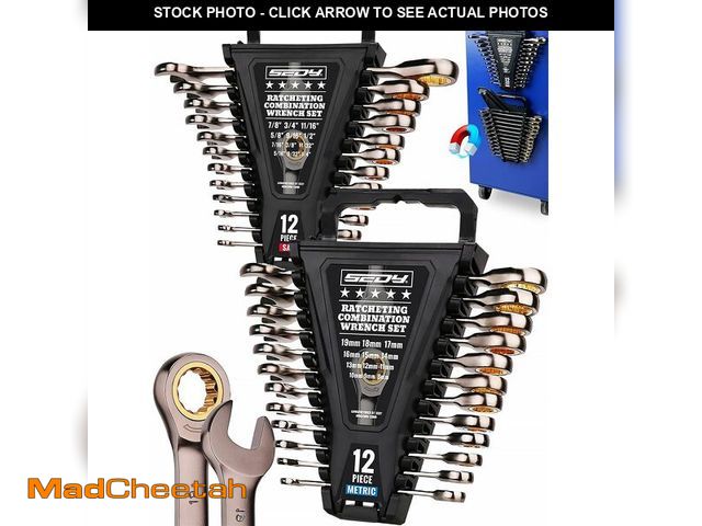 Lot 74-14212607 - Premium 24-Piece Ratchet Wrenches Set with Magnetic Organizer, SAE 1/4"-7/8" &amp; Metric 8mm-19mm, ...