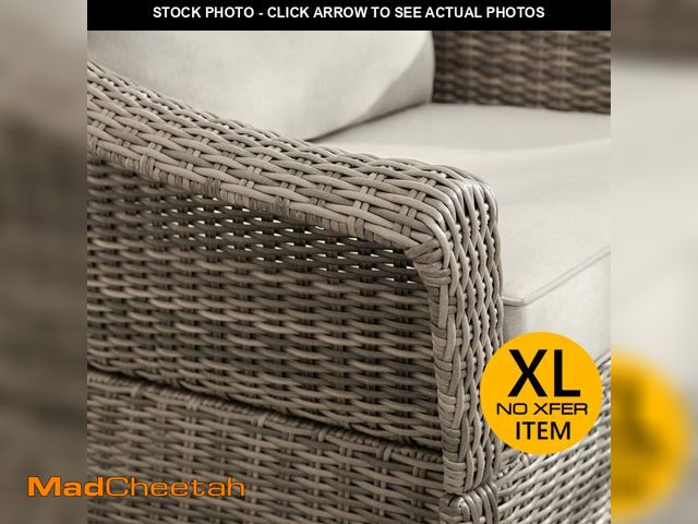 Lot 74-14439561 - Two Wicker Swivel Chairs with CushionGuard Putty Tan Cushions - UNUSED