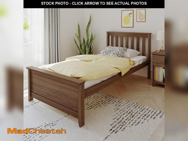 Lot 74-12277884 - Max &amp; Lily Twin Bed Frame with Slatted Headboard, Solid Wood Platform Bed for Kids, No Box Sprin...