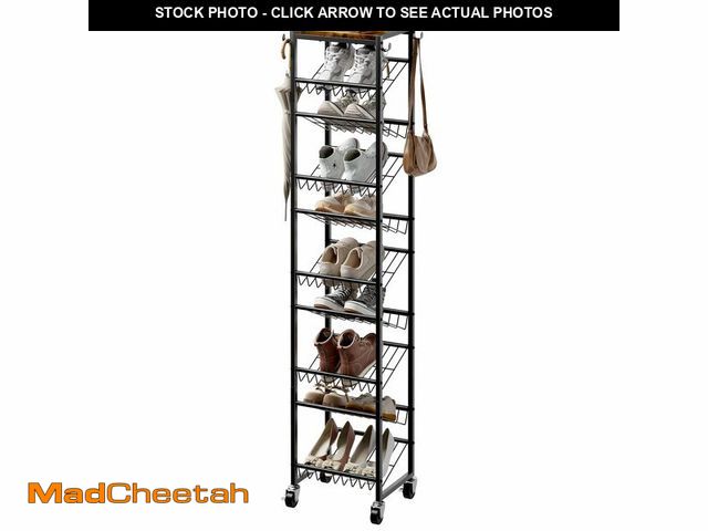 Lot 74-13549681 - UNITSTAGE 10 Tier Rotating Vertical Shoe Rack Tower, Wooden Tall Shoe Storage Organizer with Hooks, ...