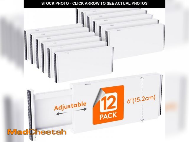 Lot 74-12309347 - Lifewit 12 Pack Drawer Dividers Plastic 6" High, 13.5-22" Adjustable Drawer Organizers for Clothes, ...