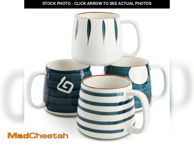 Lot 74-13948931 - DEAYOU Set of 4 Porcelain Coffee Mugs, 17 Oz Ceramic Coffee Cups with Handles, Large Hand-Painted Te...