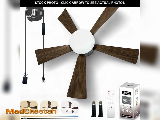 Lot 74-13954716 - SUKIMIH Socket Fan Light, 20.5", Plug in Ceiling Fan, Gazebo Fan, Outdoor/Indoor, 16.4 Ft Cord with ...