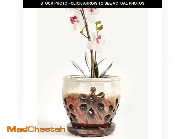 Lot 74-13549904 - vensovo 5 Inch Ceramic Orchid Pots with Holes and Saucers - 1 Pcs Small Succulent Pot for Repotting,...