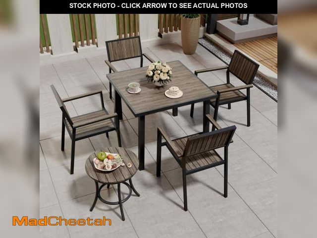 Lot 74-12463077 - PamaPic 6-Piece Aluminum Outdoor Patio Dining Set with Rectangle Table, Small Side Table and 4-Stack...