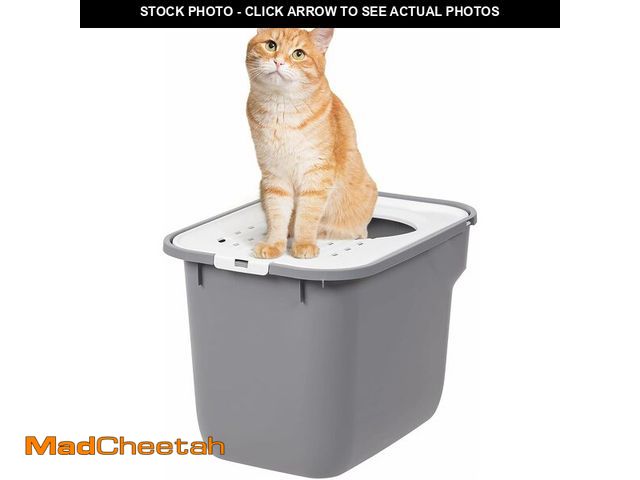 Lot 74-13042157 - IRIS USA Cat Litter Box, Large Cat Box Enclosure, Top Entry with Litter Catching Lid, Enclosed, Gray...