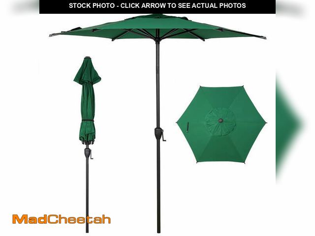 Lot 74-14435435 - Abba Patio 7.5ft Outdoor Patio Umbrella w/ Push Button Tilt and Crank, 6 Ribs, Dark Green - UNUSED