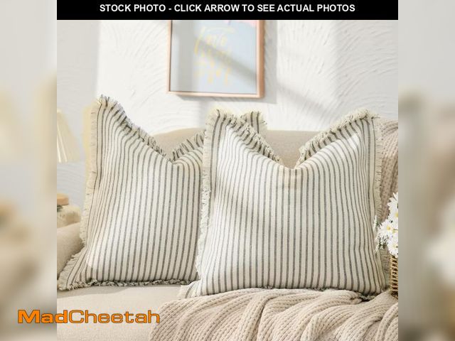 Lot 74-12123809 - ZWJD Throw Pillow Covers 18x18 Set of 2 Striped Pillow Covers with Fringe Chic Cotton Decorative Pil...