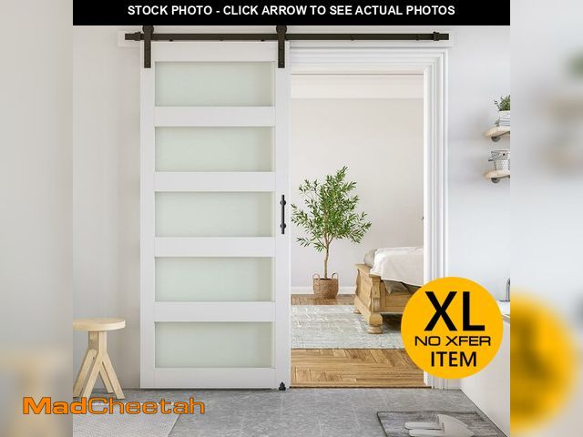 Lot 74-13119213 - SmartStandard 36 x 80 in Glass Barn Door with 6.6FT Sliding Hardware Kit &amp; Handle, Pre-Drilled R...