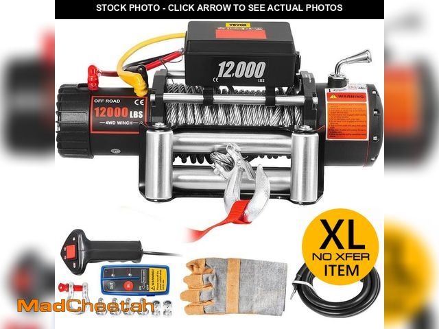 Lot 74-13778647 - VEVOR 12000 lbs. Truck Winch 85 ft. Electric Winch Steel Cable 12-Volt Winch with Wireless Remote Co...