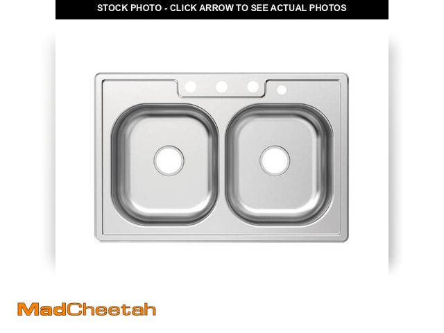 Lot 74-12594372 - Glacier Bay 33 in. Drop-In 50/50 Double Bowl 20 Gauge Stainless Steel Kitchen Sink - UNUSED