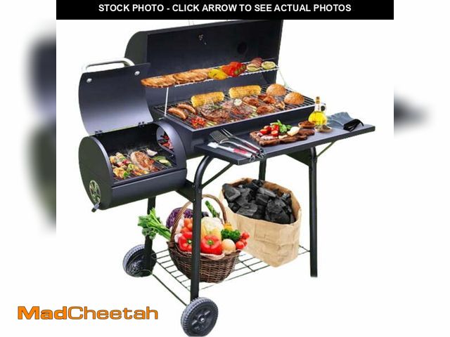 Lot 74-14087321 - laraVist Charcoal Offset Smoker Grill, Dual-Zone BBQ with Thermometer &amp; Wheels, Family-Size 512 ...