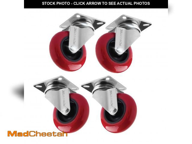 Lot 74-12119773 - POWERTEC 3 Inch Swivel Caster Wheels Set of 4 with 640 lbs Loads, Heavy Duty Plate Casters, PU Casto...