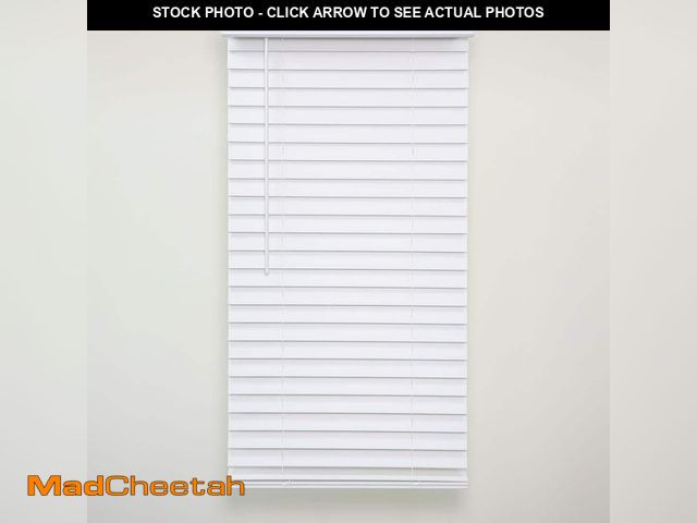 Lot 74-12683165 - Eclipse White Cordless Room Darkening Venetian Faux Wood Blinds with 2 in. Slats - 36.5 in. W x 48 i...