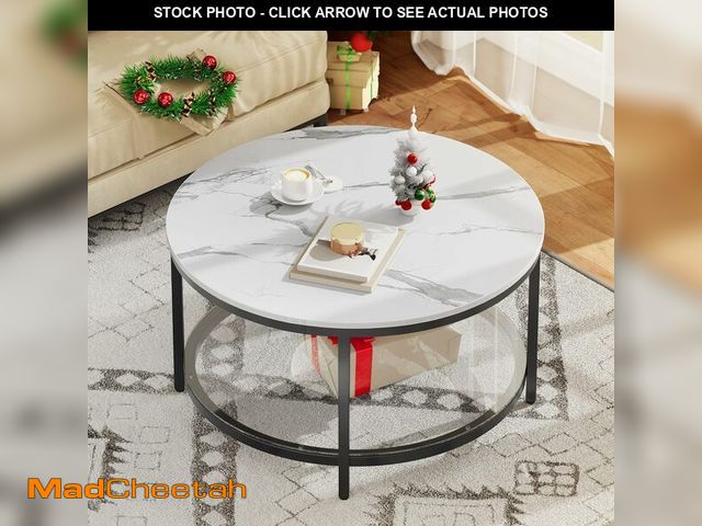 Lot 74-12664809 - (MISSING HARDWARE) YITAHOME White Marble Round Coffee Table with Glass for Living Room, 2-Tier Circl...