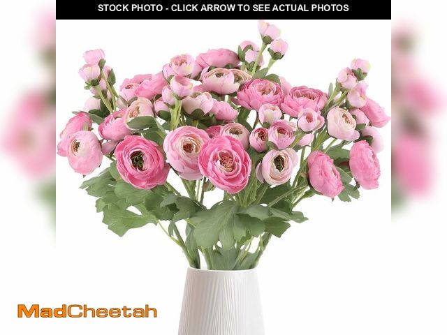 Lot 74-13961627 - ICBOX 5PCS Pink Ranunculus Artificial Flowers Faux Silk Peonies Flowers with Real Touch Stems 21.65"...