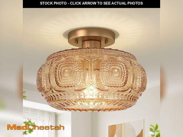 Lot 74-14212190 - OYKYOHEI Semi Flush Mount Ceiling Light, Upgraded Larger Amber Glass Ceiling Light Fixture, Vintage ...